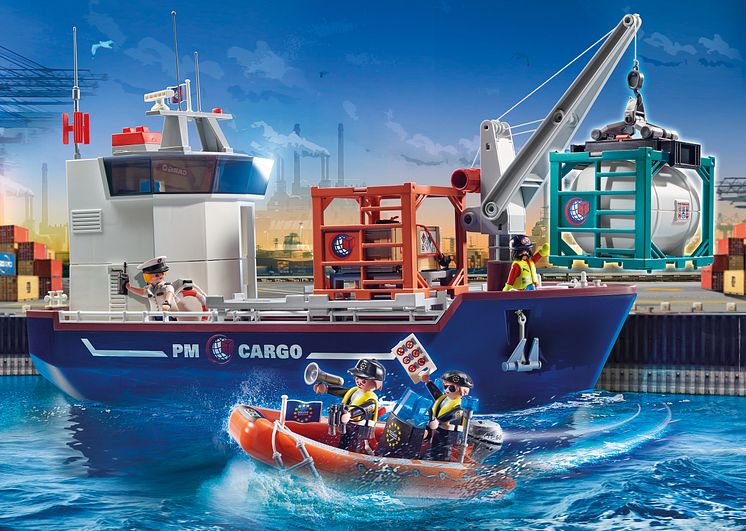 Großes Containerschiff mit Zollboot (70769) von PLAYMOBIL