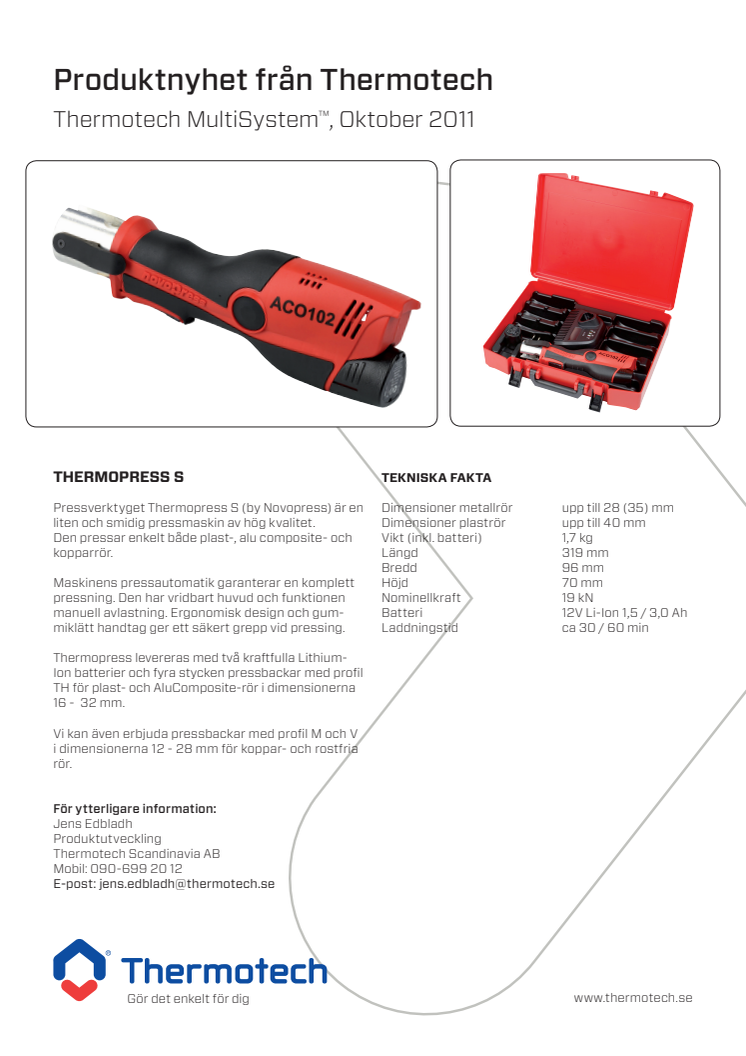 Produktnyhet - Thermotech pressmaskin "Thermopress S"