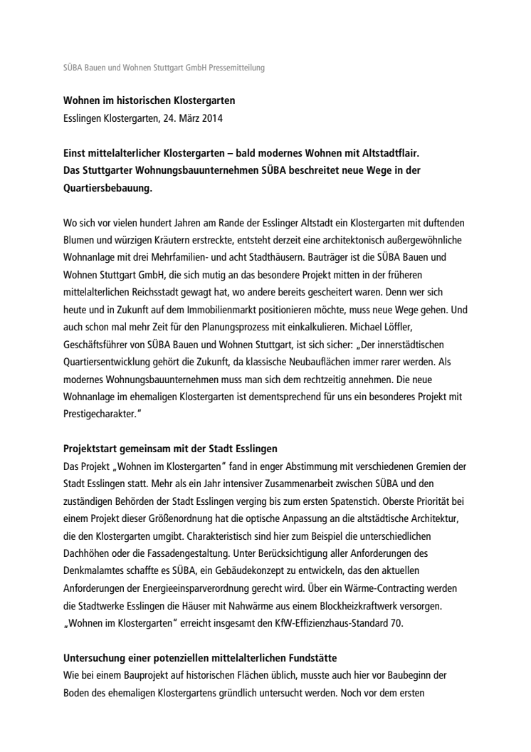 Wohnen im historischen Klostergarten