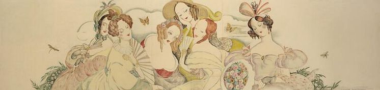 Gerda Wegener- Rokokobillede, ca. 1937-39. Signeret. Olie på plade. 89 x 360 cm. Vurdering- 200.000-250.000 kr.