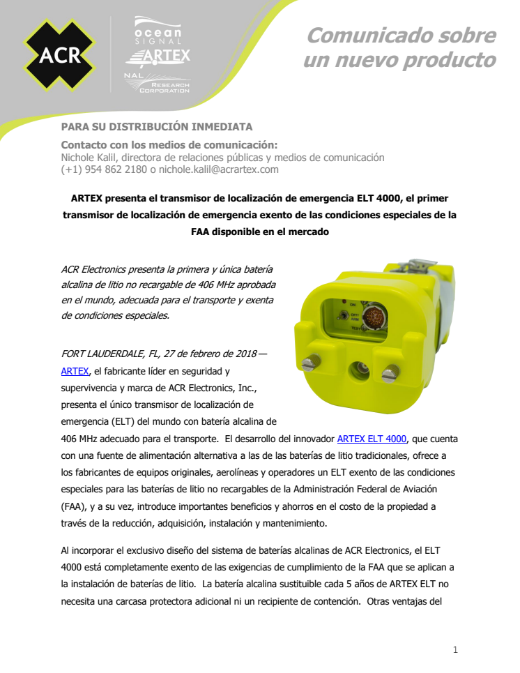 ARTEX presenta el transmisor de localización de emergencia ELT 4000
