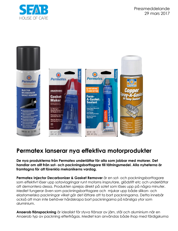 Permatex lanserar nya effektiva motorprodukter