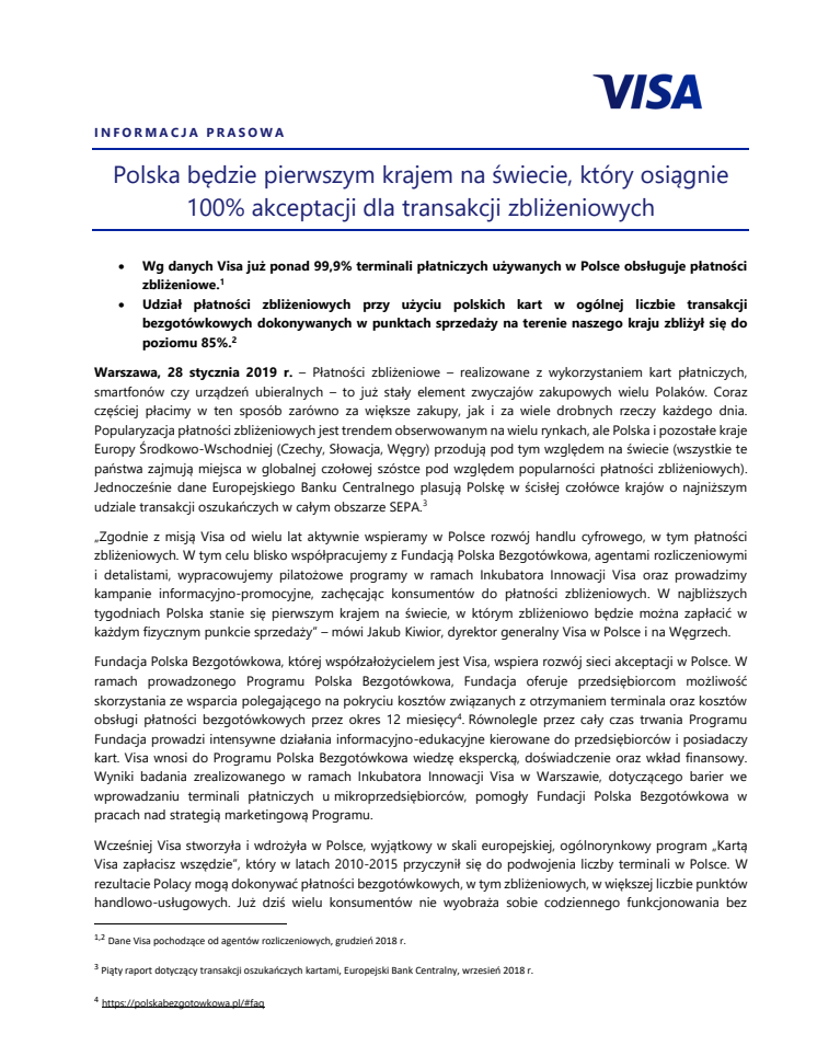 Polska będzie pierwszym krajem na świecie, który osiągnie 100% akceptacji dla transakcji zbliżeniowych