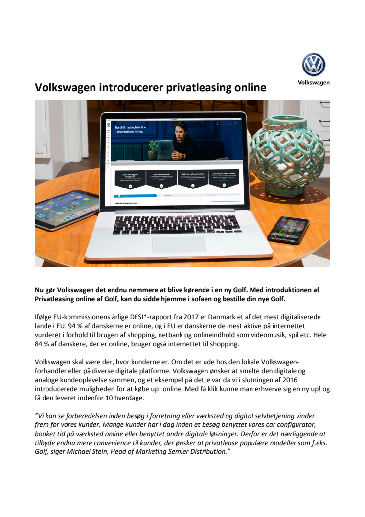 Volkswagen introducerer privatleasing online