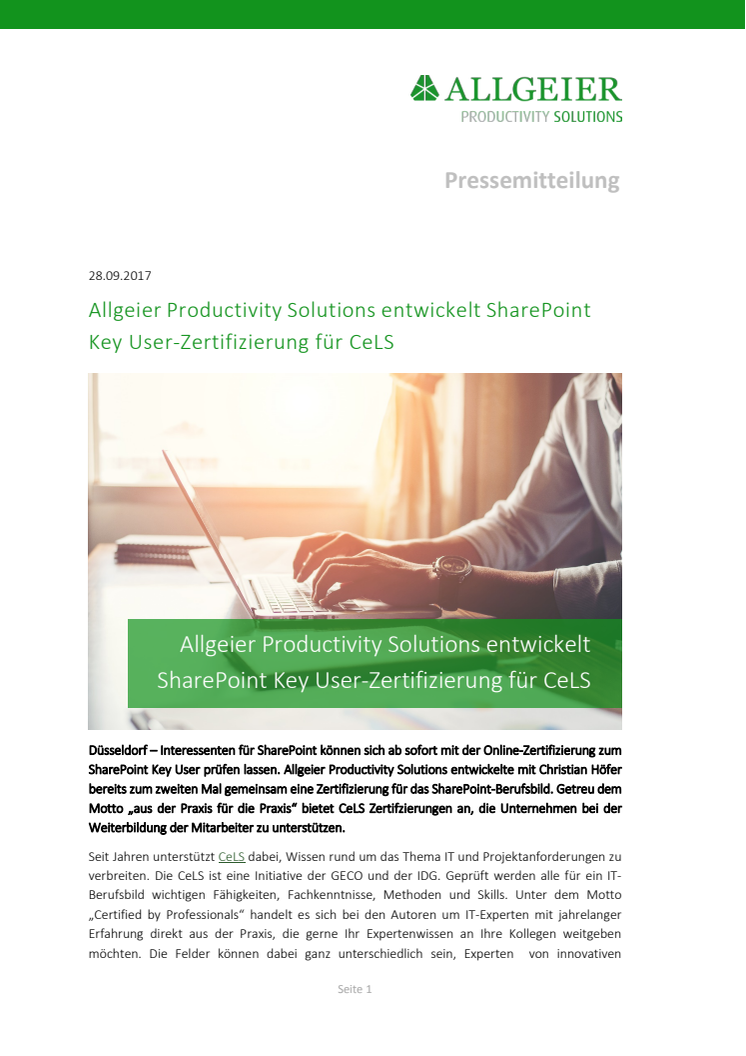 Allgeier Productivity Solutions entwickelt SharePoint Key User-Zertifizierung für CeLS