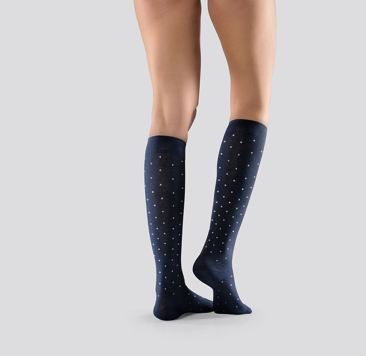 Mabs Compression Socks Cotton Knee Navy Dotted