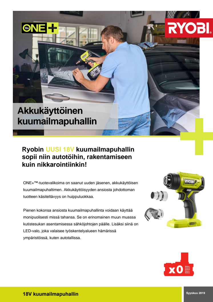 Ryobin® uusi 18V kuumailmapuhallin