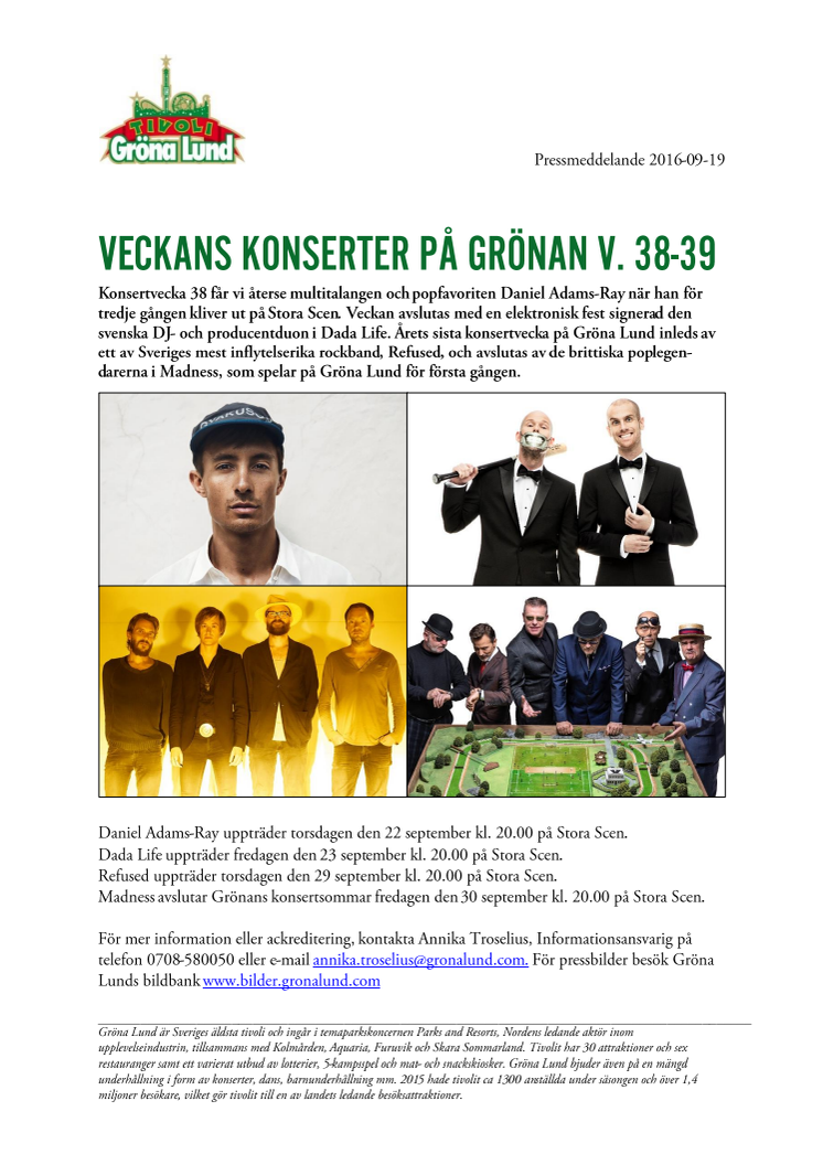 Veckans konserter på Grönan V. 38-39