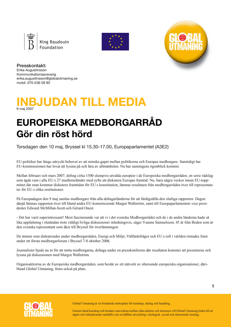 INBJUDAN TILL MEDIA: EUROPEISKA MEDBORGARRÅD - Gör din röst hörd