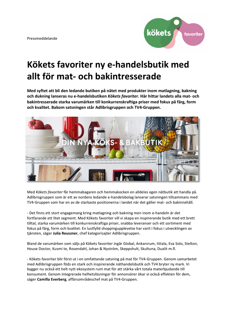 Kökets favoriter ny e-handelsbutik med allt för mat- och bakintresserade    