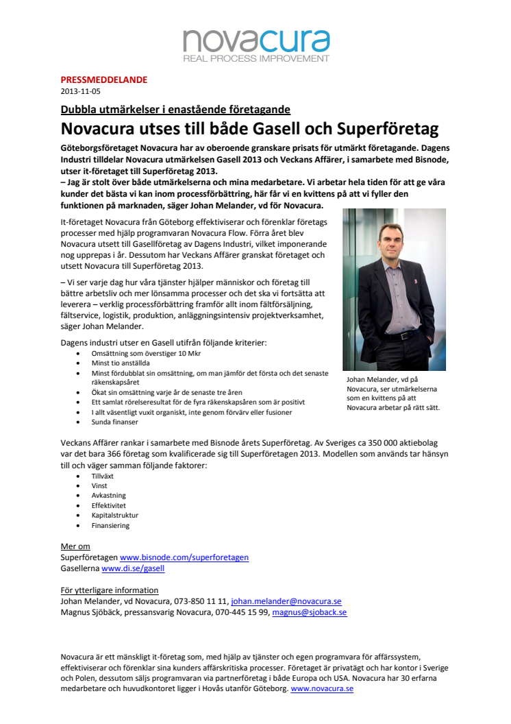 Novacura utses till både Gasell och Superföretag