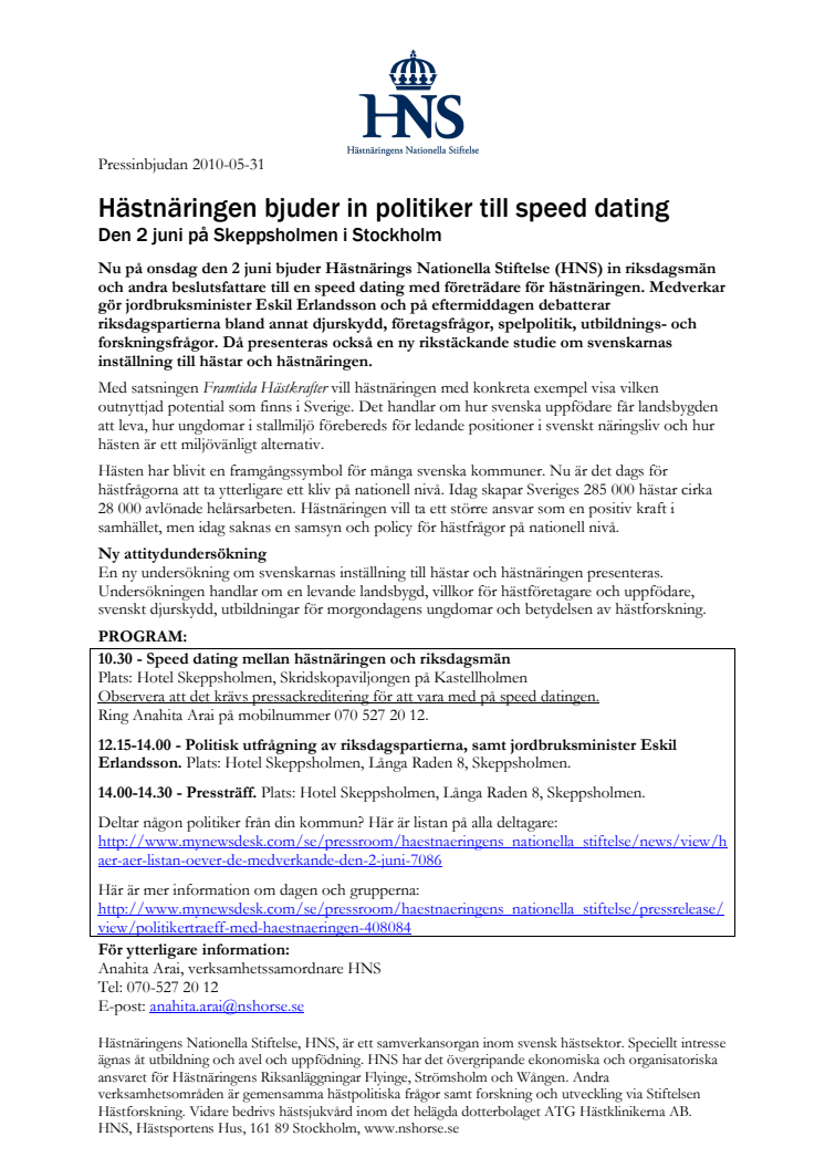 Pressinbjudan: Hästnäringen bjuder in politiker till speed dating