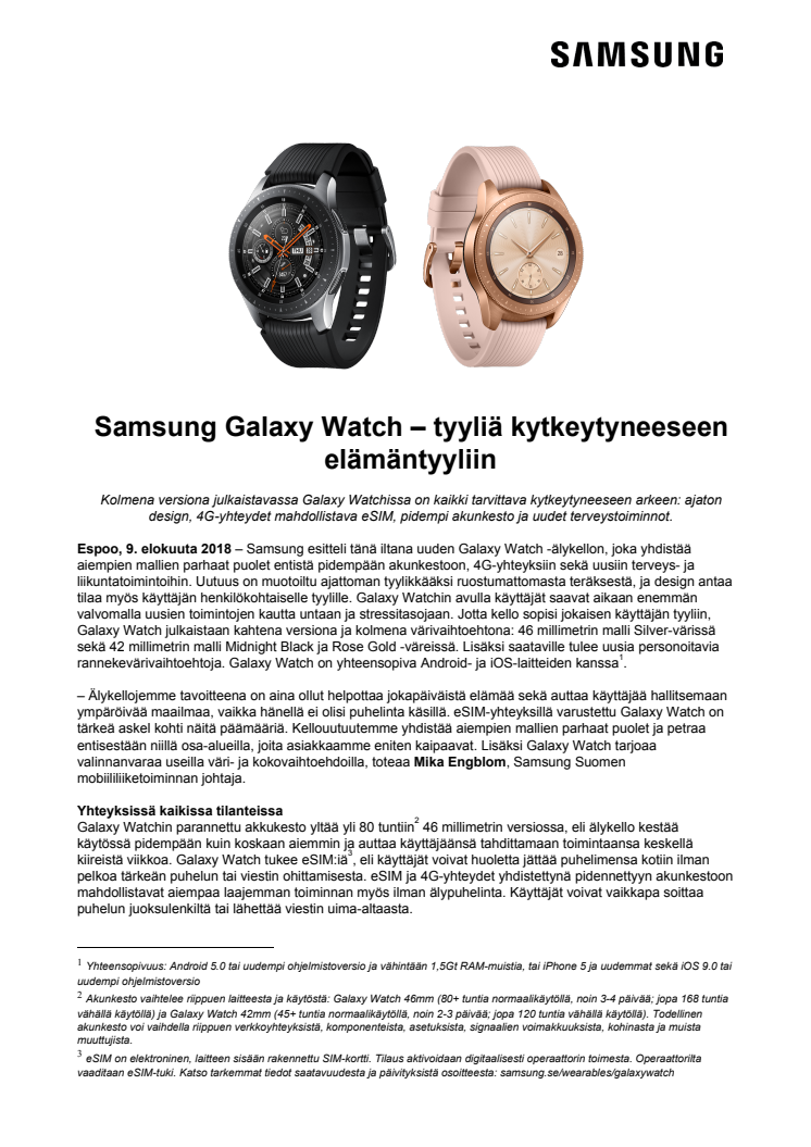 Samsung Galaxy Watch – tyyliä kytkeytyneeseen elämäntyyliin