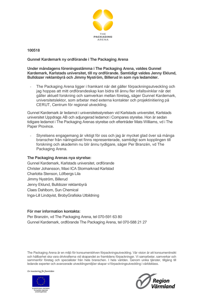 Gunnel Kardemark ny ordförande i The Packaging Arena