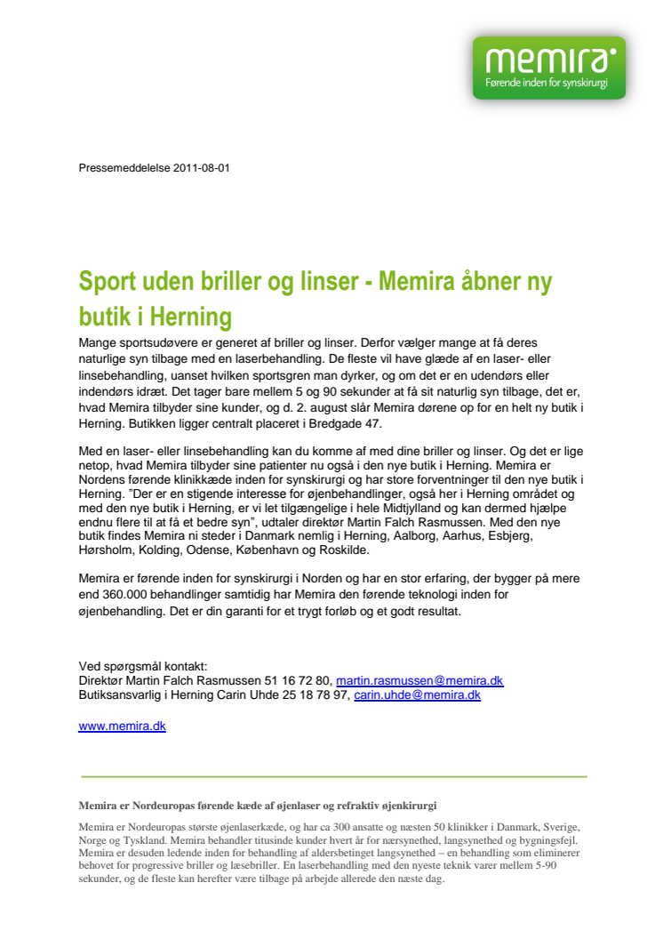 Sport uden briller og linser - Memira åbner ny butik i Herning