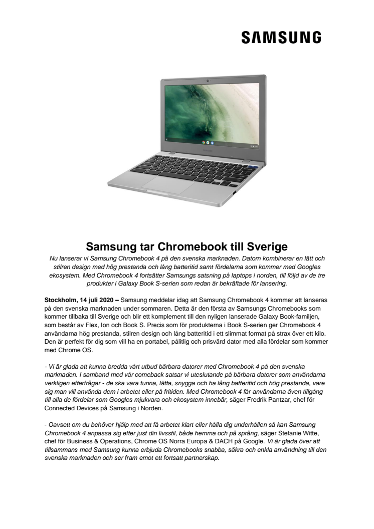 Samsung tar Chromebook till Sverige