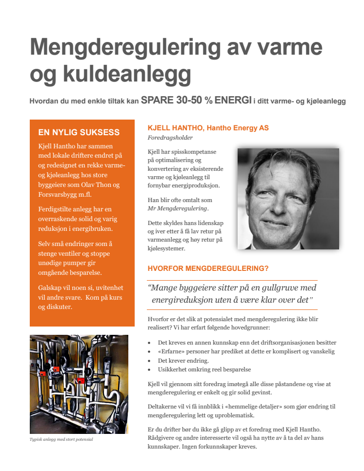 Kjell Hantho - Mr Mengderegulering - holder foredrag på Årets grønne driftskonferanse 2017, 14. november