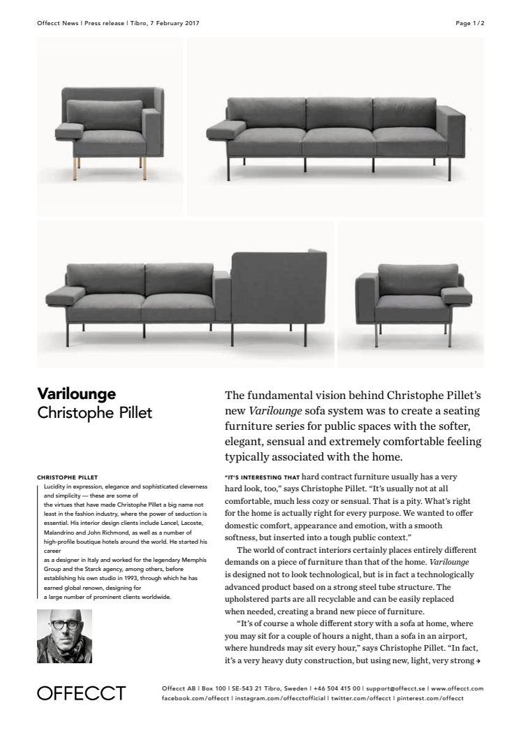 New sofa system Varilounge designed by Christophe Pillet