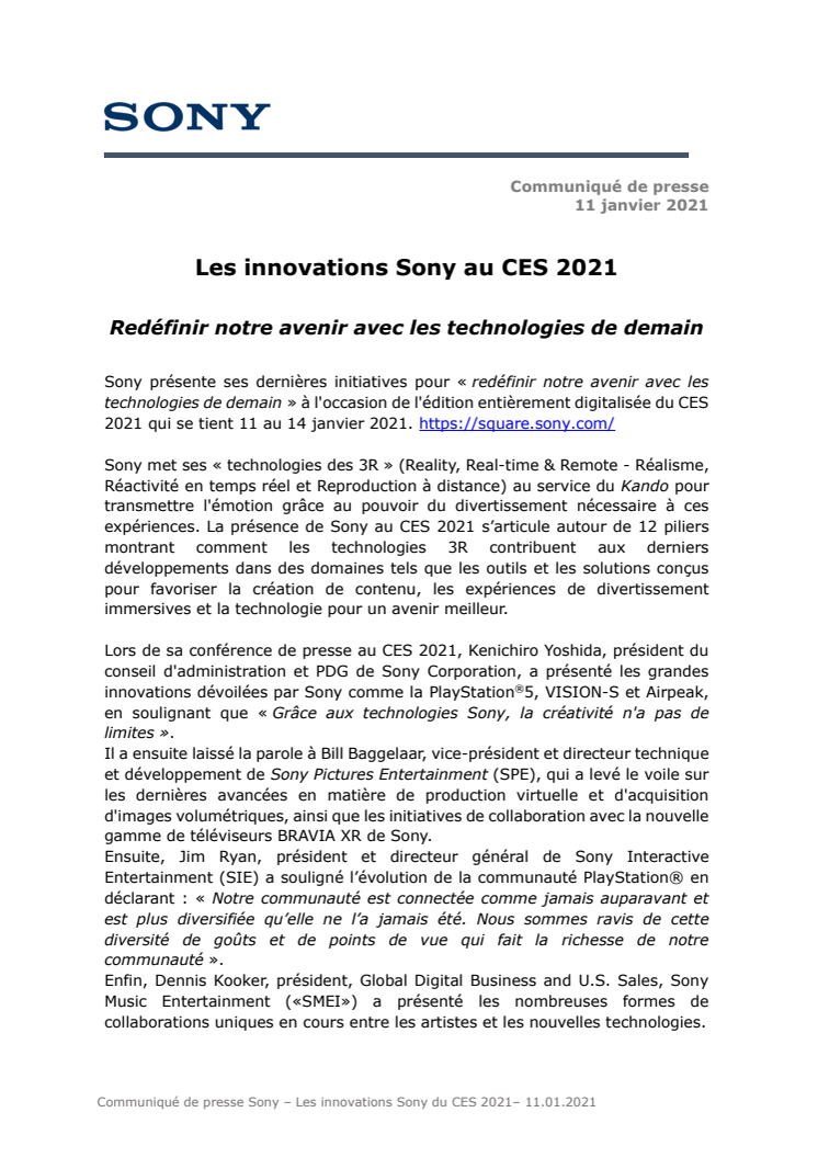 Les innovations Sony au CES 2021