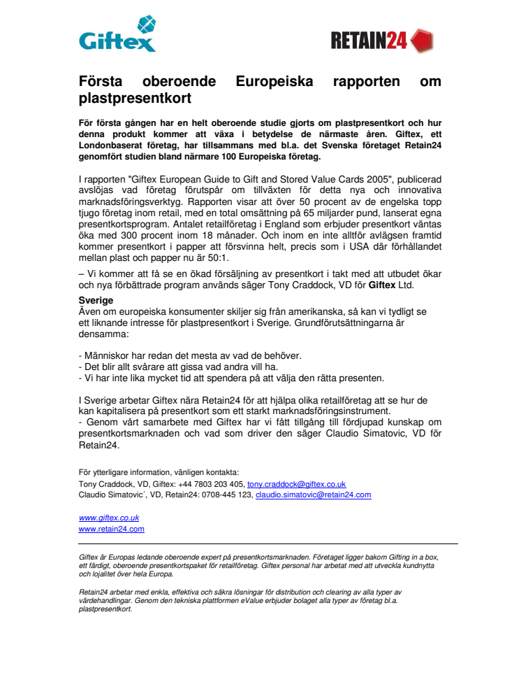 Första oberoende Europeiska rapporten om plastpresentkort