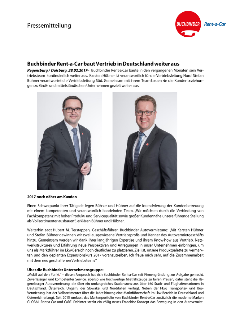 Buchbinder Rent-a-Car baut Vertrieb in Deutschland weiter aus 