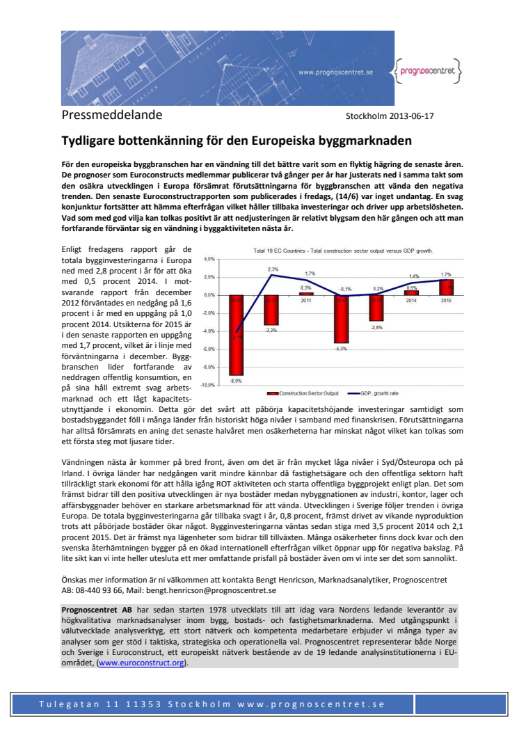 Tydligare bottenkänning för den Europeiska byggmarknaden