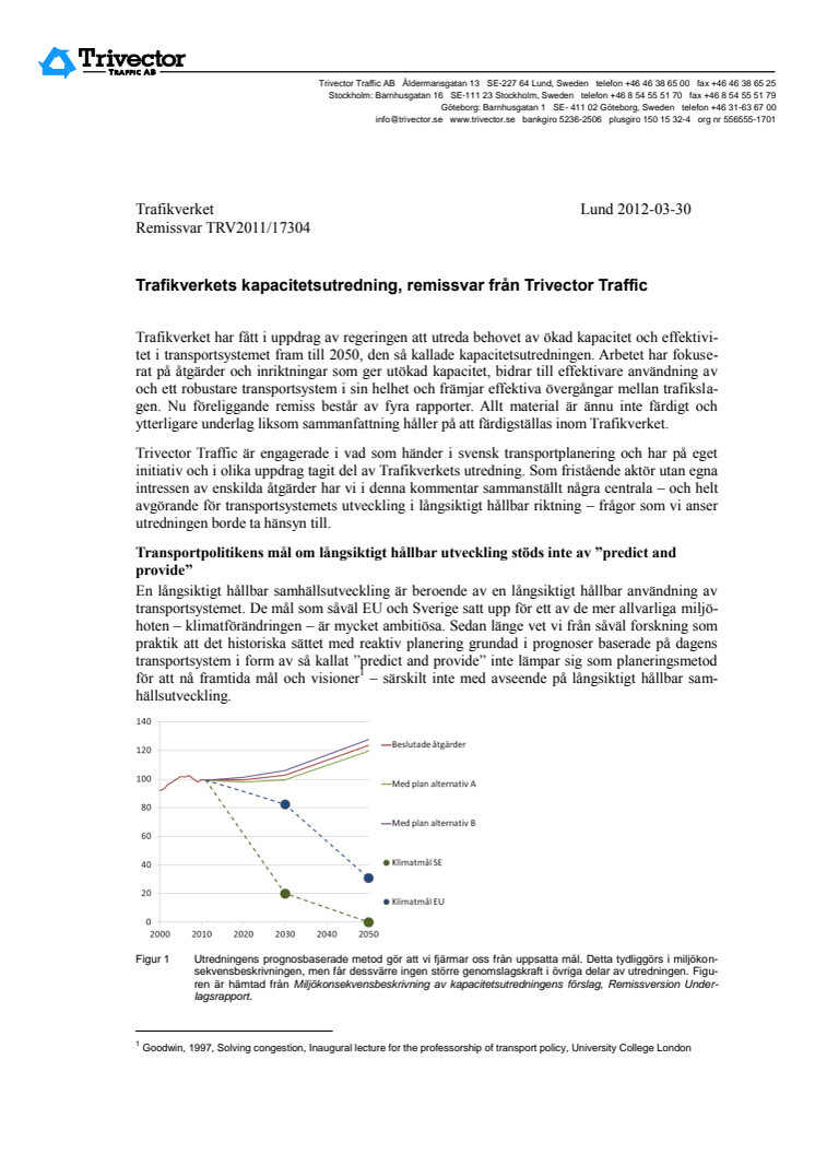 Trivector Traffics Remissvar kapacitetsutredningen