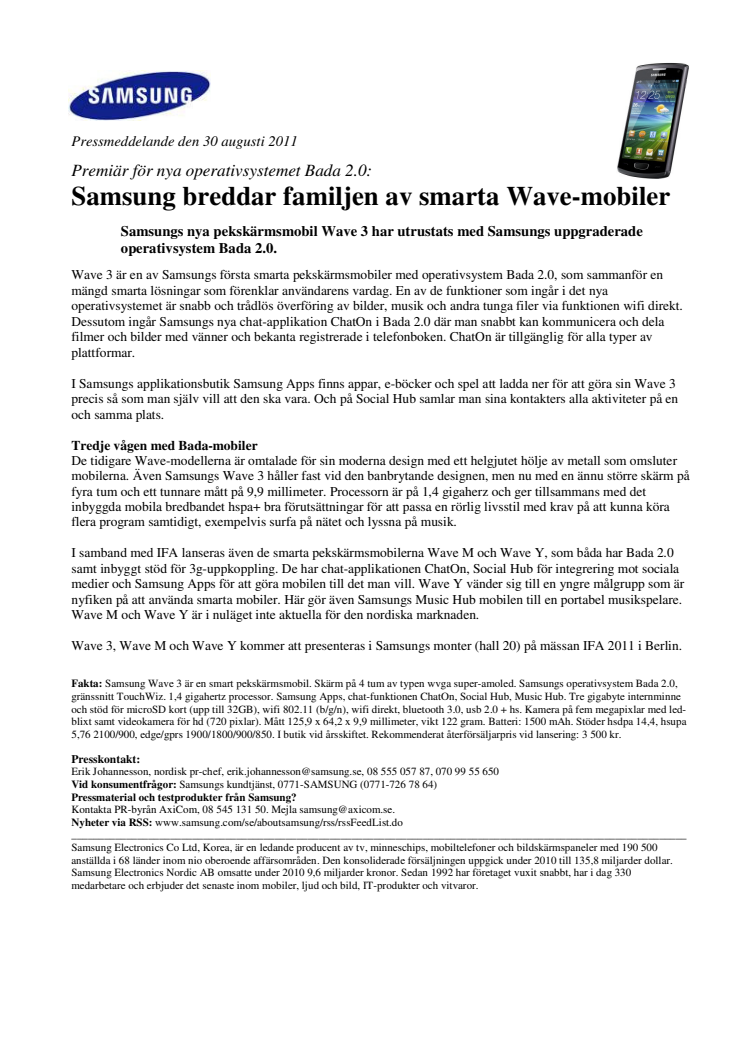 Samsung breddar familjen av smarta Wave-mobiler