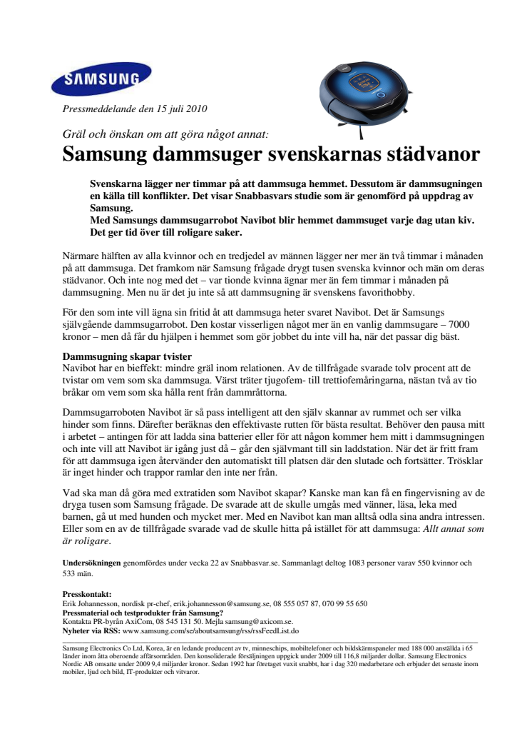 Samsung dammsuger svenskarnas städvanor