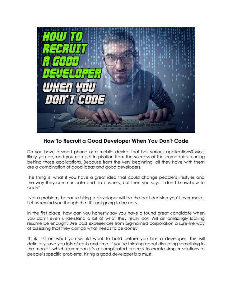 How To Recruit a Good Developer When You Don’t Code