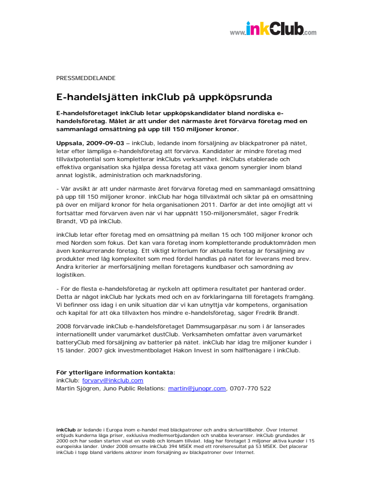 E-handelsjätten inkClub på uppköpsrunda