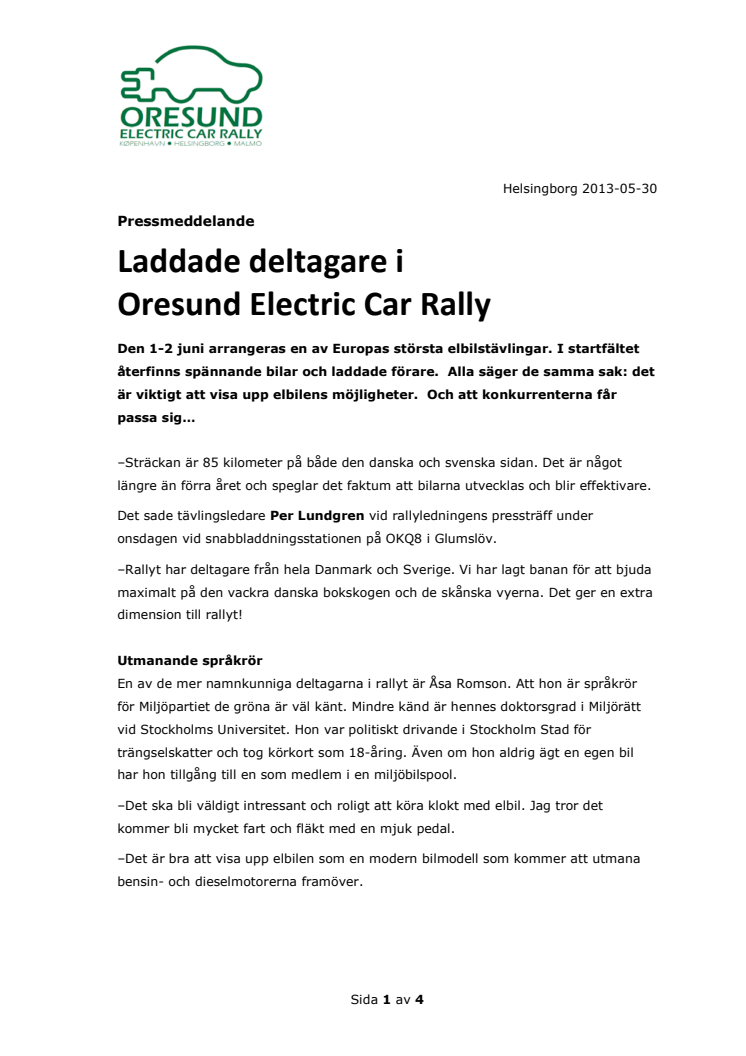 Laddade deltagare i Oresund Electric Car Rally