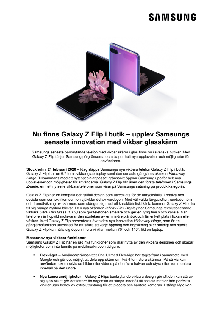 Nu finns Galaxy Z Flip i butik – upplev Samsungs senaste innovation med vikbar glasskärm