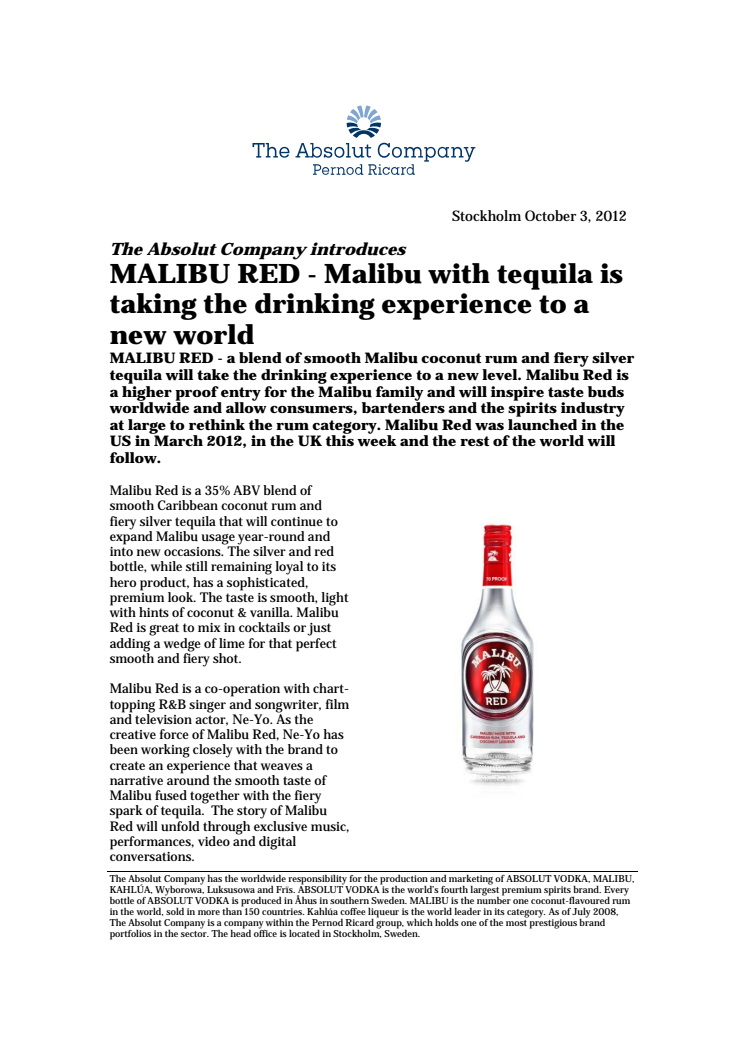 MALIBU RED - Malibu with tequila is taking the drinking experience to a new world