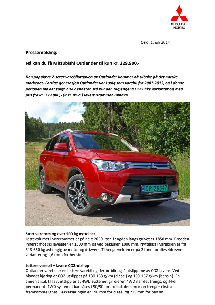 Nå kan du få Outlander til kun kr. 229.900,-