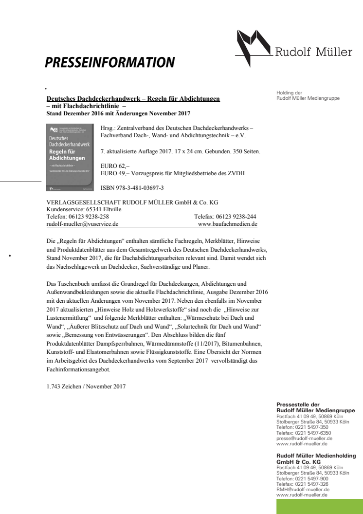 Deutsches Dachdeckerhandwerk – Regeln für Abdichtungen