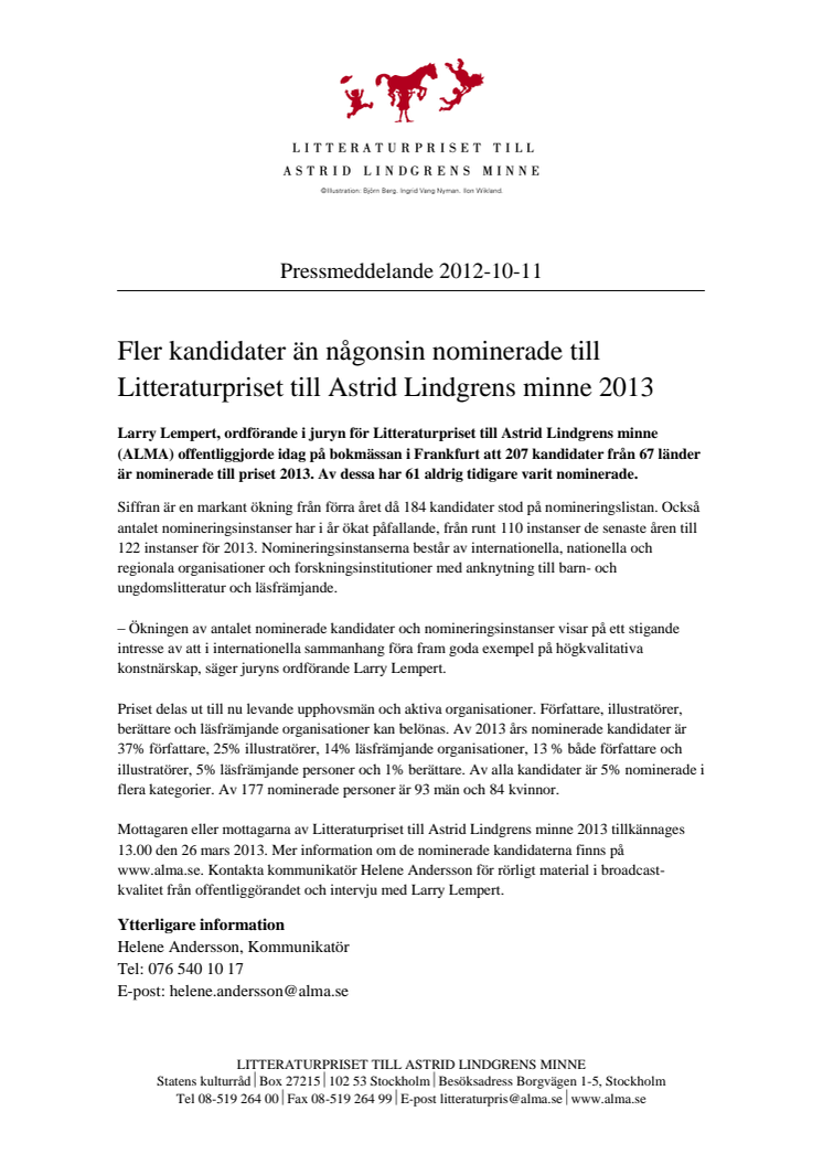 Fler kandidater än någonsin nominerade till Litteraturpriset till Astrid Lindgrens minne 