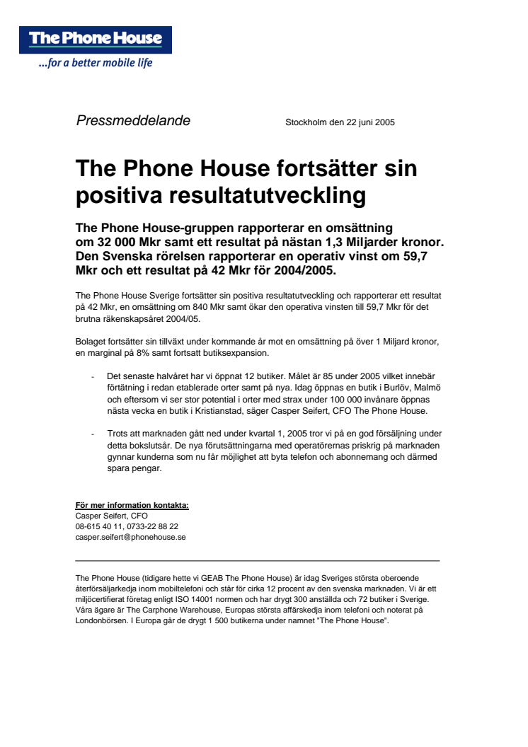 The Phone House fortsätter sin positiva resultatutveckling