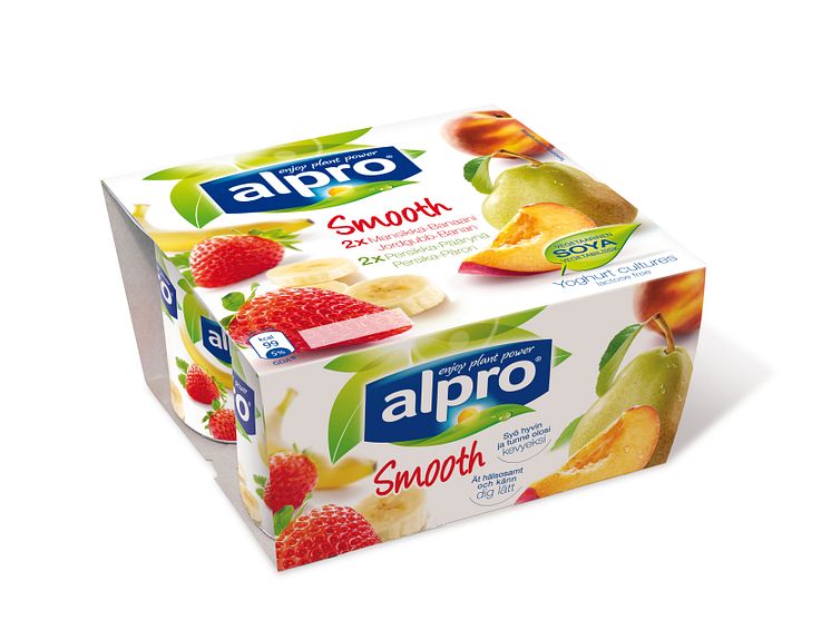 Alpro alternativ til yoghurt fersken/pære + jordbær/banan 4 x 125 g