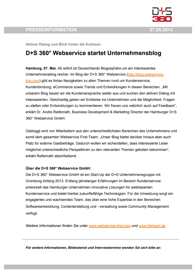 D+S 360° Webservice startet Unternehmensblog