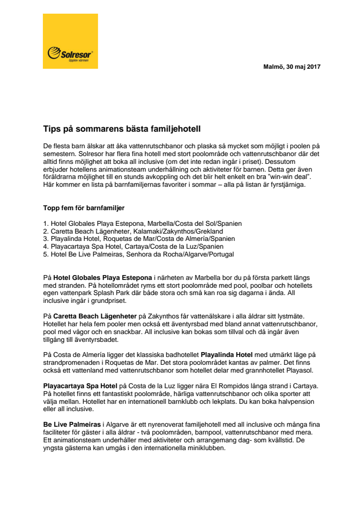 Tips på sommarens bästa familjehotell