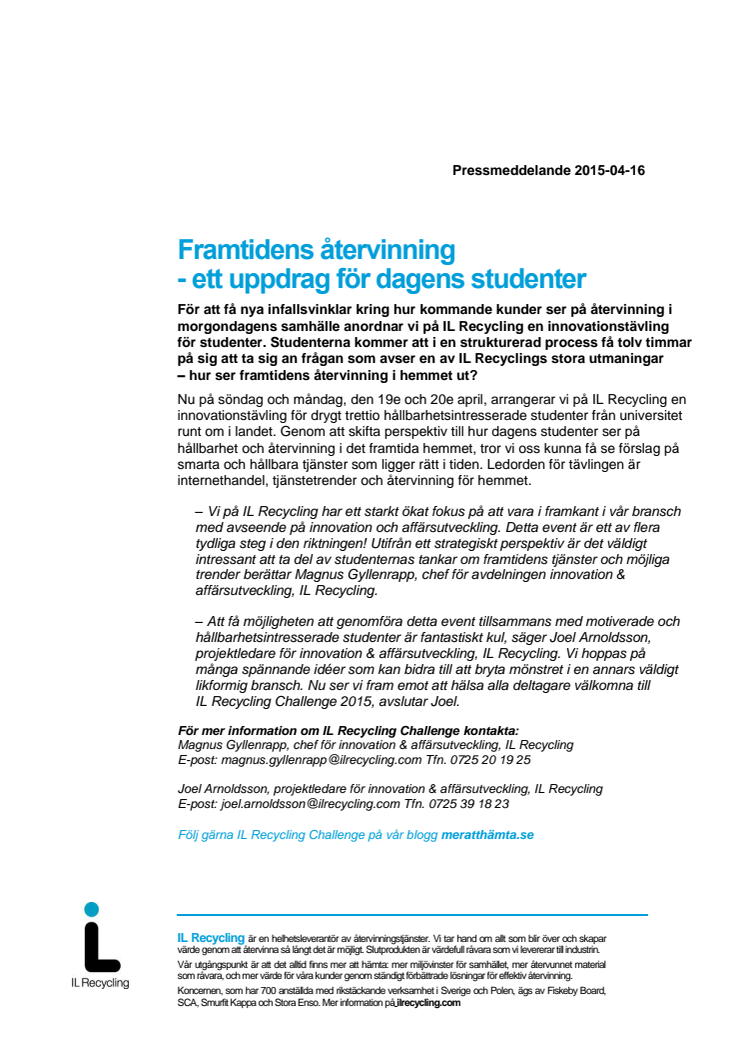 Framtidens återvinning - ett uppdrag för dagens studenter