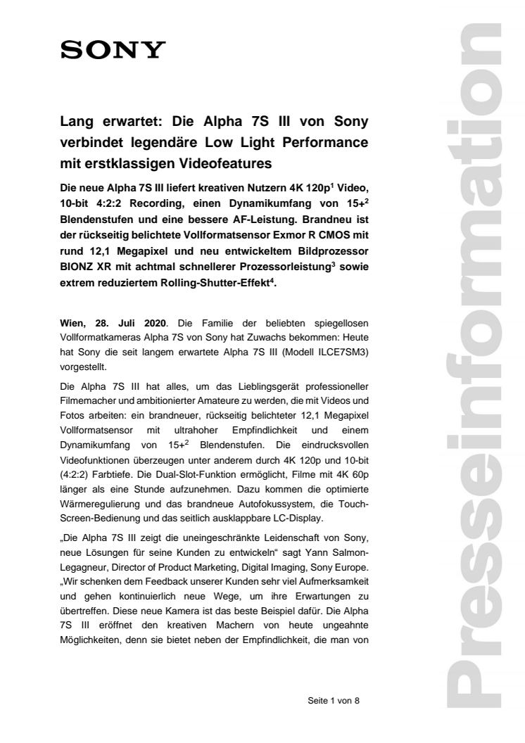 Lang erwartet: Die Alpha 7S III von Sony verbindet legendäre Low Light Performance mit erstklassigen Videofeatures