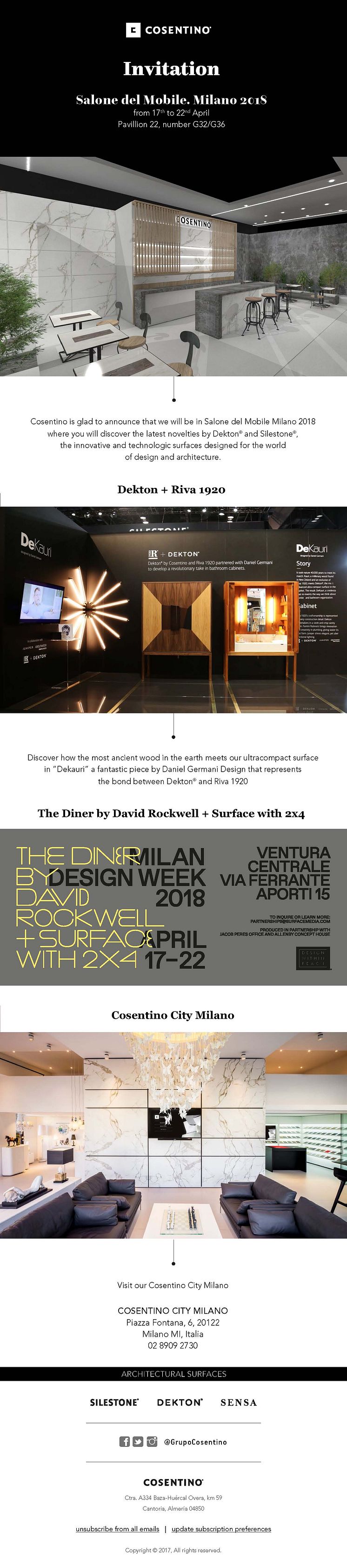 Inbjudan-Cosentinokoncernen på Milanos Designvecka 17e-22a april 2018