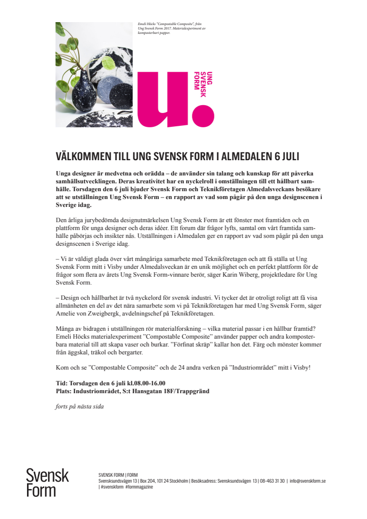 Ung Svensk Form i Almedalen 6 juli 2017