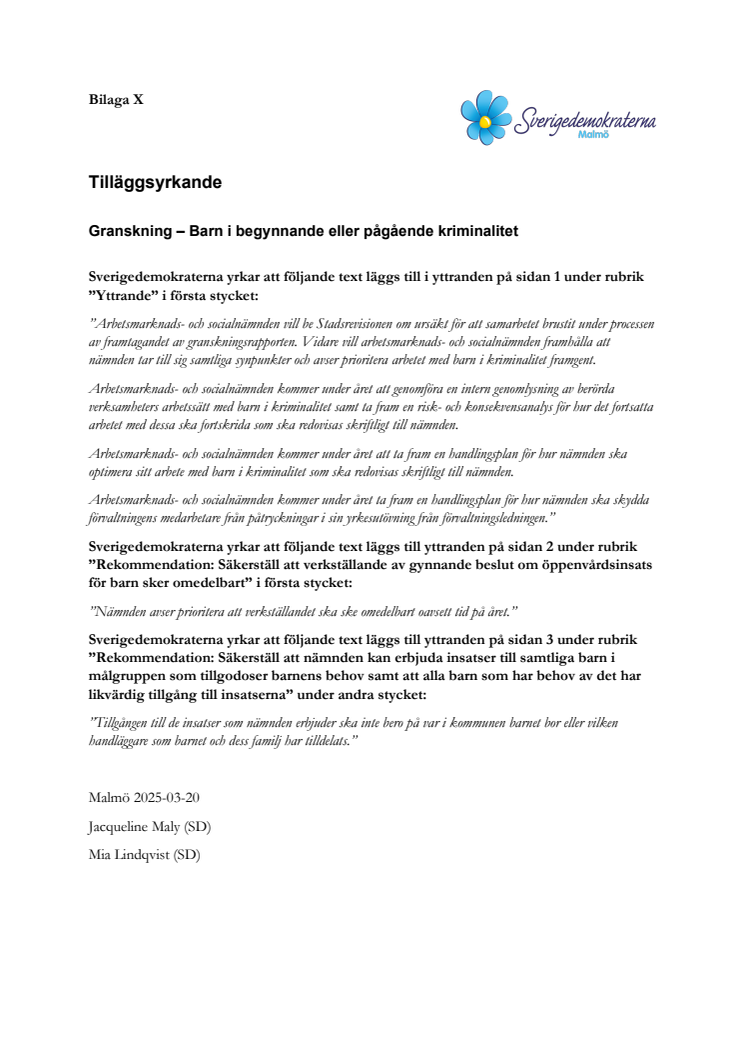 250320 Yrkande SD ärende 24 Granskning – Barn i begynnande eller pågående kriminalitet.pdf