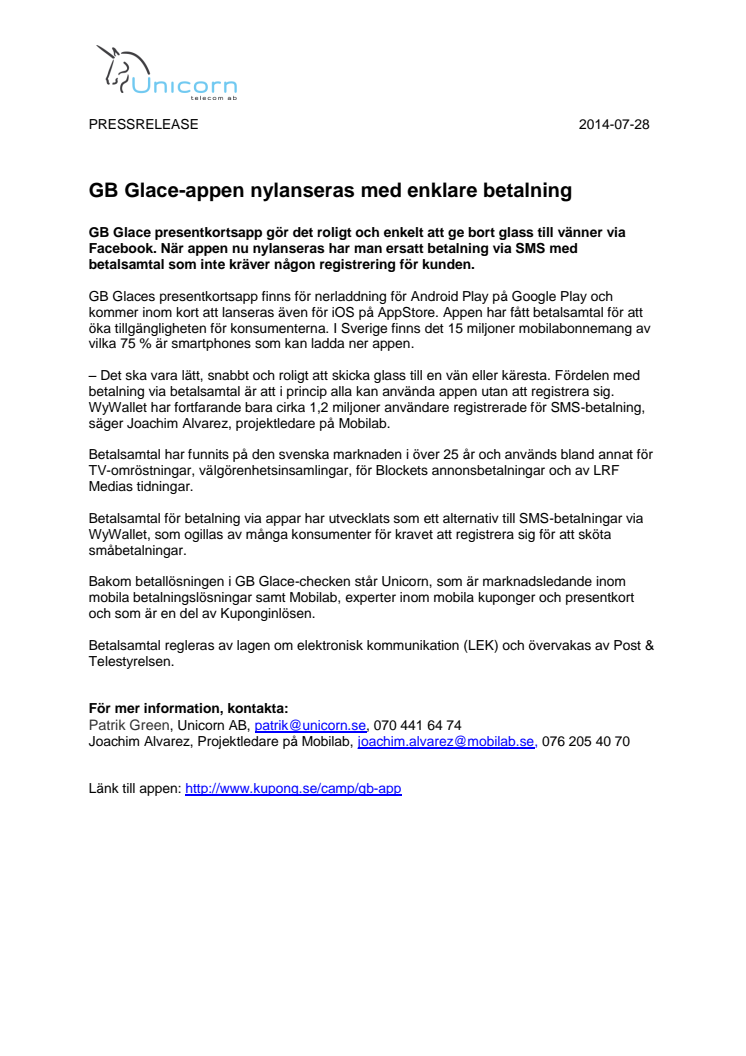 GB Glace-appen nylanseras med enklare betalning