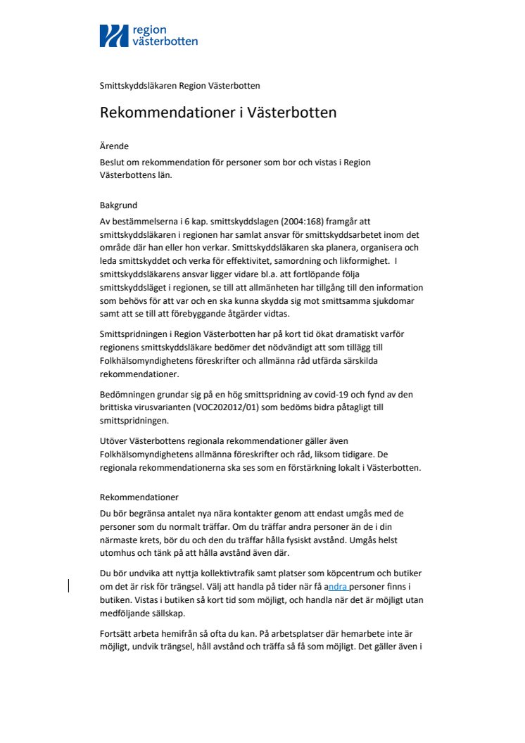 Rekommendationer i Västerbotten 