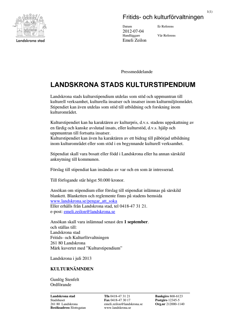 Landskrona stads kulturstipendium