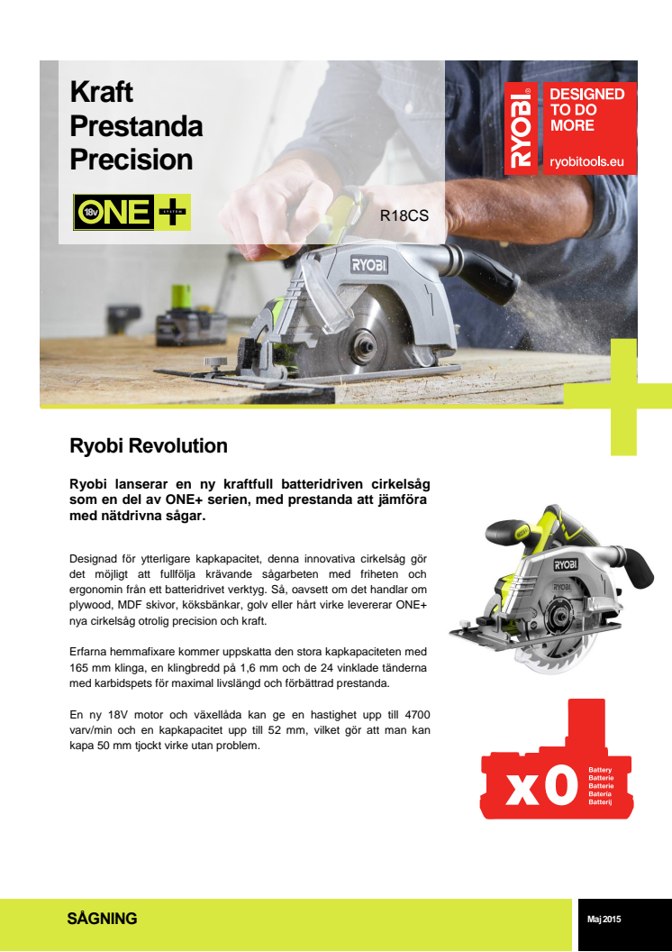 Ryobi Revolution - Ny cirkelsåg i ONE+ serien